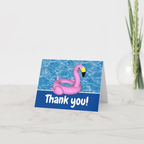 Pink flamingo pool toy thank you card