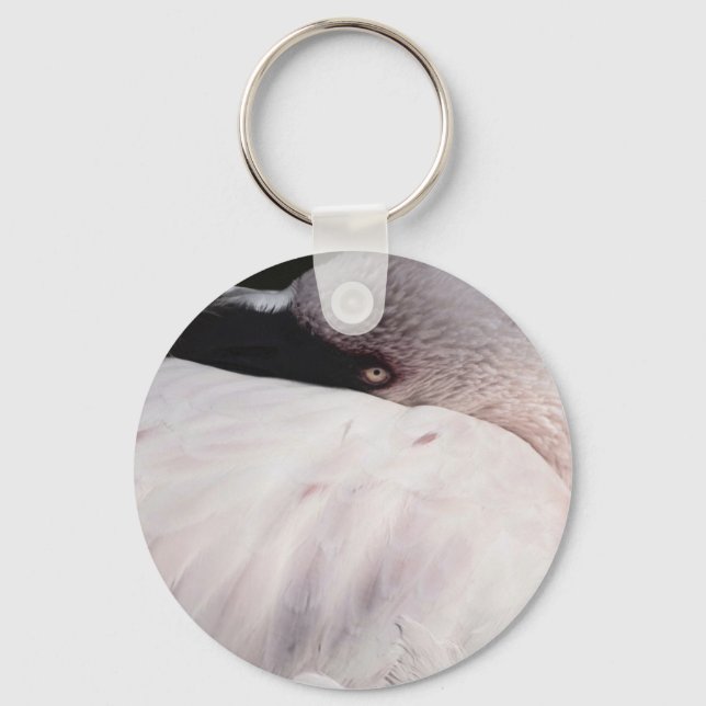 Pink Flamingo Portrait Drawing Effect Art Keychain (Front)