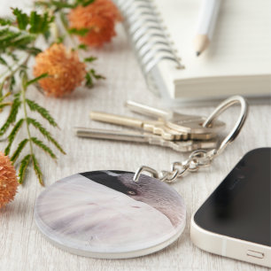 Pink Flamingo Portrait Drawing Effect Art Keychain