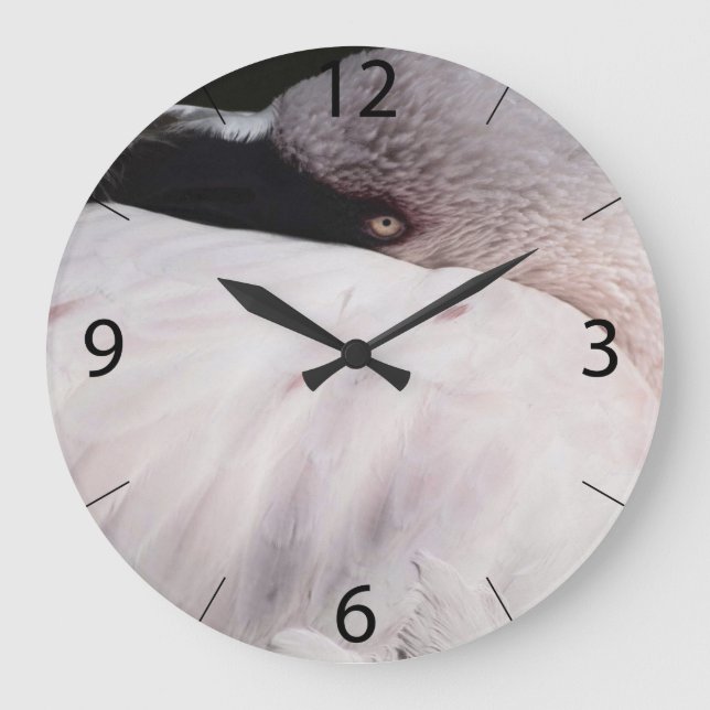 Pink Flamingo Portrait Drawing Effect Art Large Clock (Front)