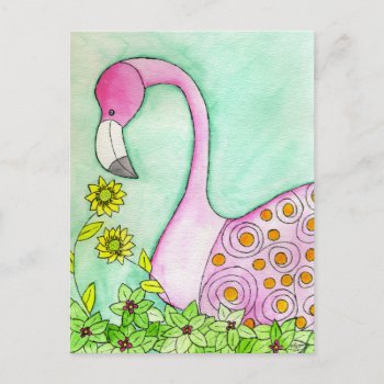 Pink Flamingo Postcard by KaliParsons at Zazzle