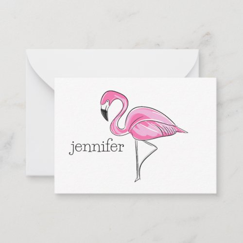 Pink Flamingo Preppy Personalized Note Card