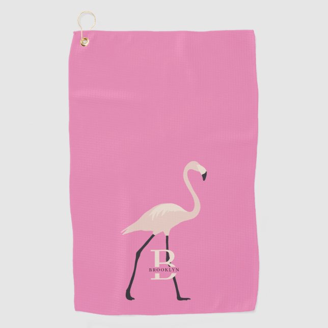 Pink Flamingo Pro Monogrammed Mother's Day  Golf Towel (Front)