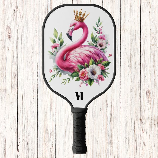 Pink Flamingo Queen Modern Monogram Pickleball Paddle (Creator Uploaded)