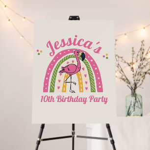 Pink Flamingo Rainbow Girl's Birthday Name Date Foam Board