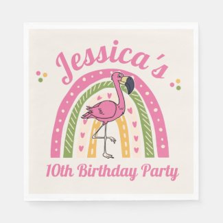 Pink Flamingo Rainbow Girl's Birthday Name Date
