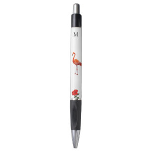 Pink Flamingo, Red Hibiscus Flower & Monogram Pen