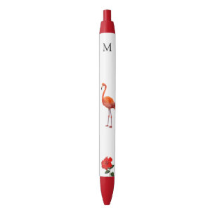 Pink Flamingo, Red Hibiscus Flower & Monogram Pen