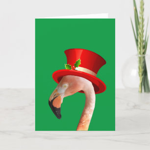 Pink Flamingo Red Top hat Holiday Card