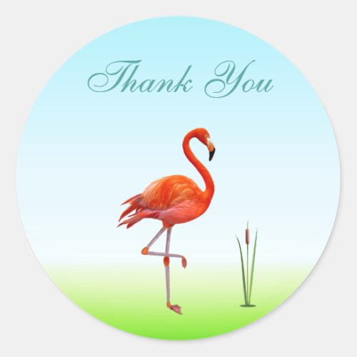 Pink Flamingo  Reed Plant Thank You Classic Round Sticker