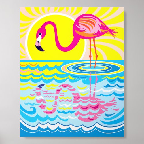 Pink Flamingo Reflection Acrylic Photo Tile