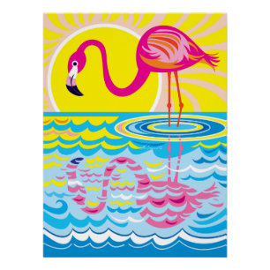 Pink Flamingo Reflection Poster