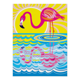 Pink Flamingo Reflection Poster