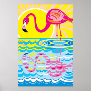 Pink Flamingo Reflection Poster