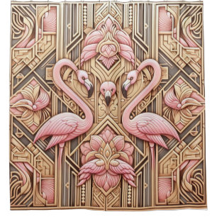 Pink Flamingo Retreat Retro Art Deco Flamingoes Shower Curtain