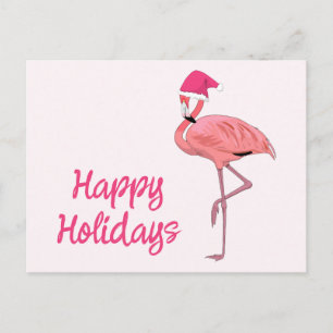 Pink Flamingo Santa Christmas Happy Holidays Holiday Postcard