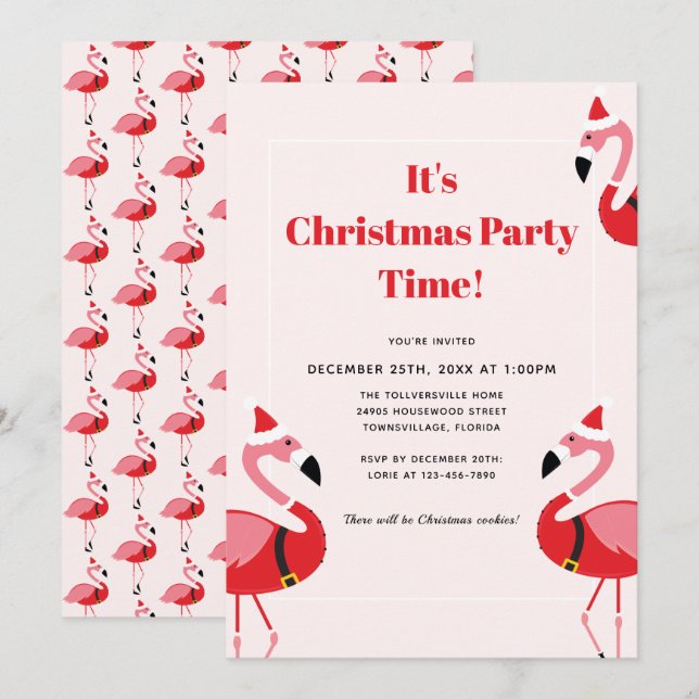 Pink Flamingo Santa Christmas Party Invitation (Front/Back)