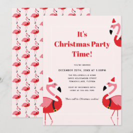 Pink Flamingo Santa Christmas Party Invitation
