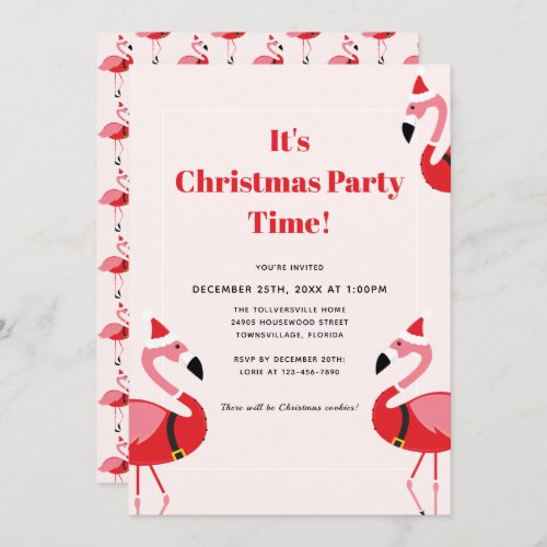 Pink Flamingo Santa Christmas Party Invitation