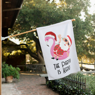 Pink Flamingo Santa Claus Christmas Party House Flag