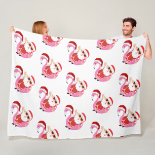 Pink Flamingo Santa Claus Christmas Vacation Fleece Blanket