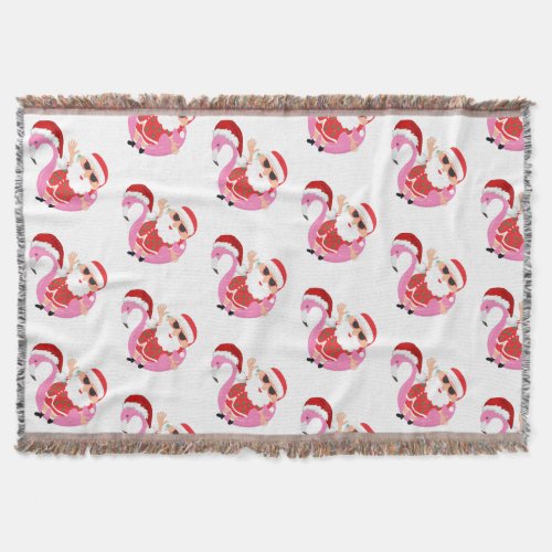 Pink Flamingo Santa Claus Christmas Vacation Throw Blanket