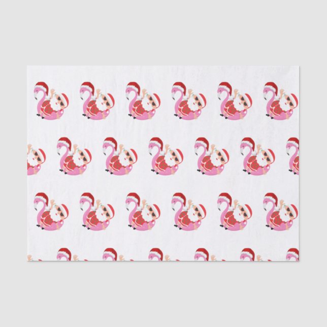 Pink Flamingo Santa Claus Christmas Vacation Tissue Paper (Front)