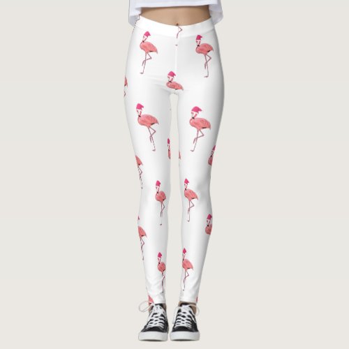 Pink Flamingo Santa Claus Pattern Leggings