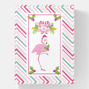 Pink Flamingo Santa Hat Candy Canes and Holly Paperweight