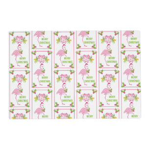 Pink Flamingo Santa Hat Candy Canes and Holly Placemat