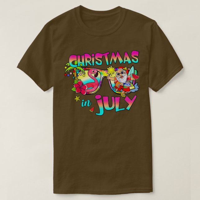 Pink Flamingo Santa Hat Christmas In July Summer V T-Shirt (Design Front)