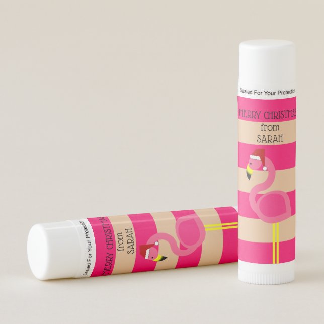 Pink Flamingo Santa Personalized Lip Balm (Front)