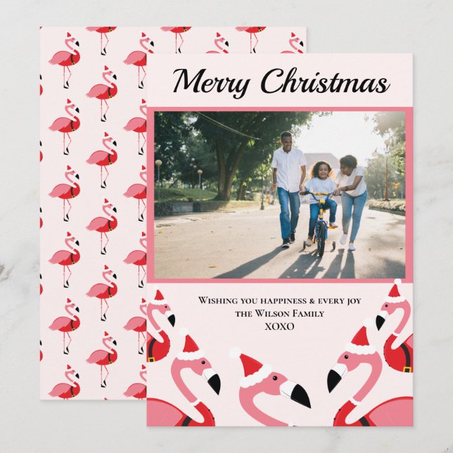 Pink Flamingo Santa Photo Christmas (Front/Back)