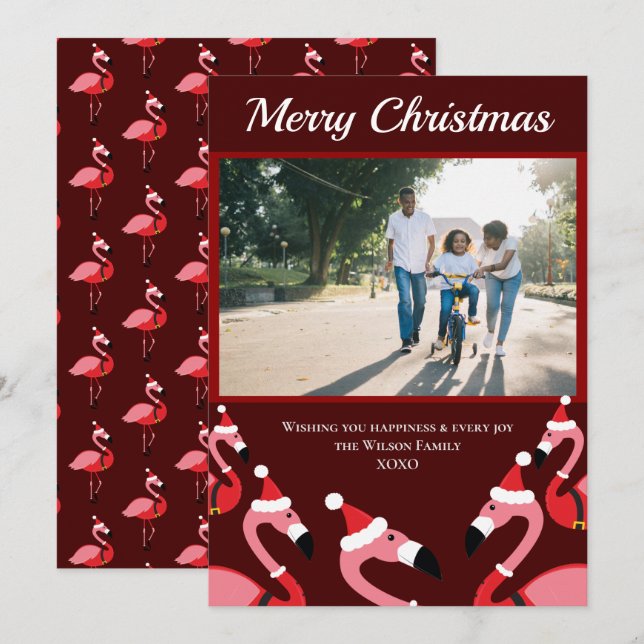 Pink Flamingo Santa Photo Christmas (Front/Back)