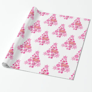 Pink Flamingo Santa Snowflake Christmas Tree Wrapping Paper