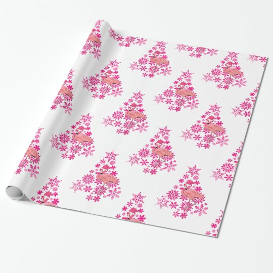 Pink Flamingo Santa Snowflake Christmas Tree Wrapping Paper