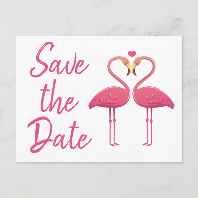 Pink Flamingo Save The Date Engagement Wedding Announcement Postcard (Front)