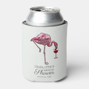 Pink Flamingo Script Summer Bridal Shower Custom Can Cooler
