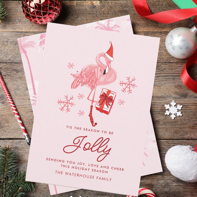 Pink Flamingo Script Tropical Beach Christmas Holiday Card (Pink Flamingo Script Tropical Beach Christmas Holiday Card)