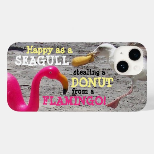 Pink Flamingo Seagull Donut Beach Vacation Humor Case_Mate iPhone 14 Case