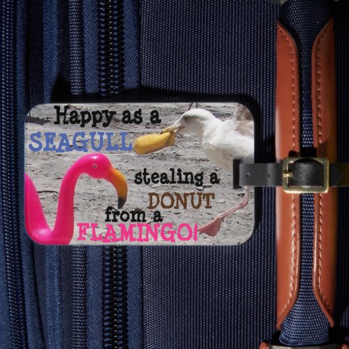 Pink Flamingo Seagull Donut Beach Vacation Humor Luggage Tag