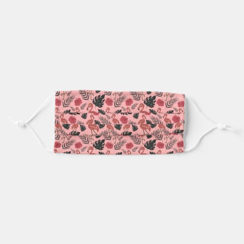 Pink flamingo seamless pattern flowers and leaves adult cloth face mask