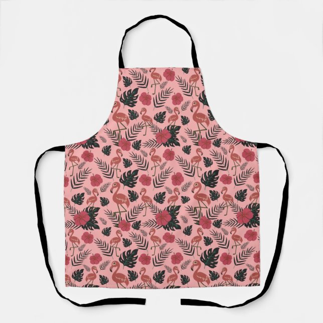 Pink flamingo seamless pattern flowers and leaves apron (Front)