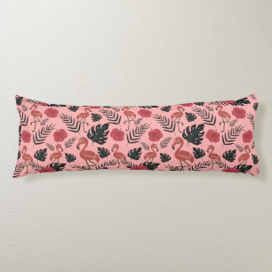 Pink flamingo seamless pattern flowers and leaves body pillow