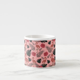 Pink flamingo seamless pattern flowers and leaves espresso cup