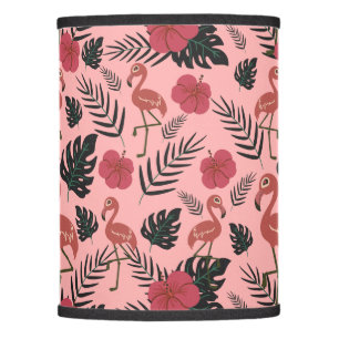 Pink flamingo seamless pattern flowers and leaves lamp shade