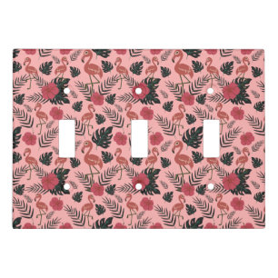 Pink flamingo seamless pattern flowers and leaves light switch cover