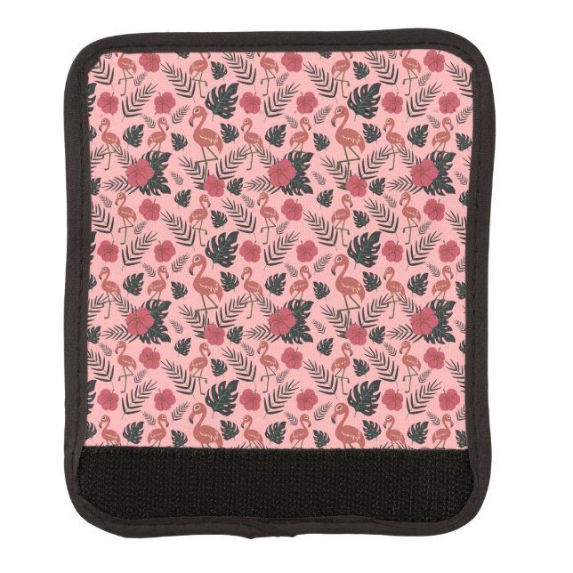 Pink flamingo seamless pattern flowers and leaves luggage handle wrap (Front)