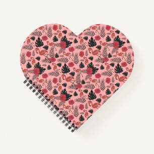 Pink flamingo seamless pattern flowers and leaves notebook