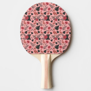 Pink flamingo seamless pattern flowers and leaves ping pong paddle